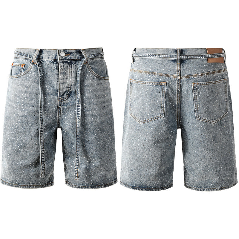 Purple Brand Crystal Diamond Denim Shorts #5096