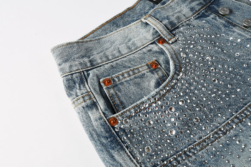 Purple Brand Crystal Diamond Denim Shorts #5097