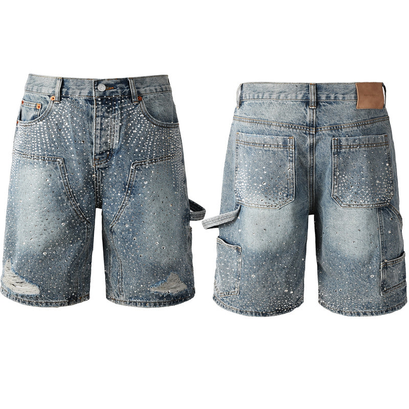 Purple Brand Crystal Diamond Denim Shorts #5097