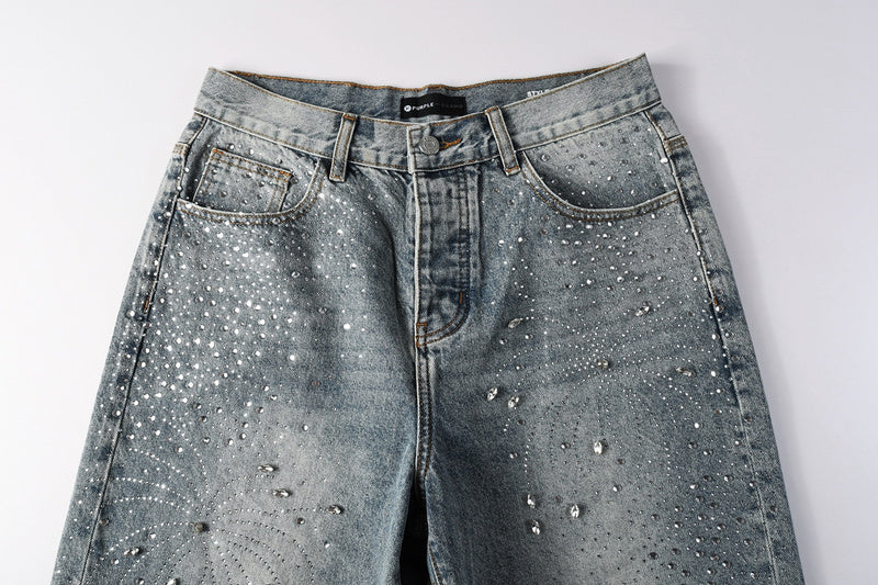 Purple Brand Crystal Diamond Denim Shorts #5102