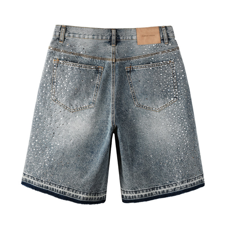 Purple Brand Crystal Diamond Denim Shorts #5102