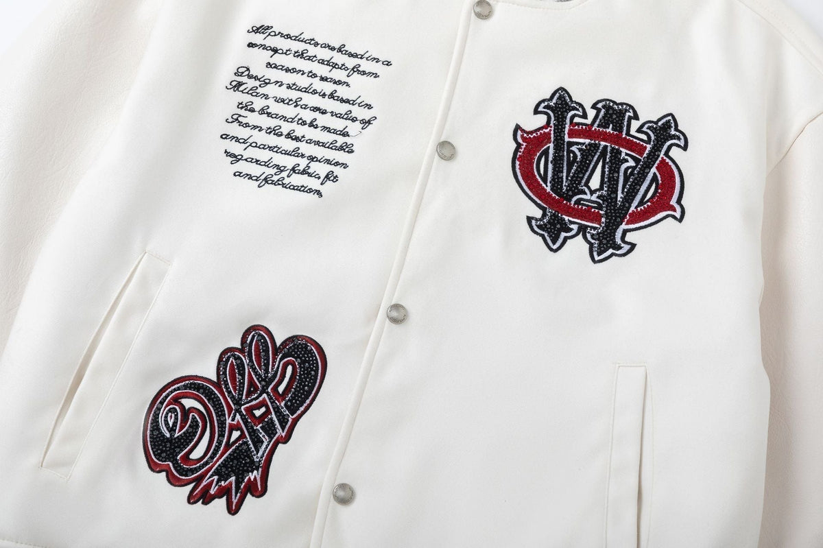 OFF WHITE Crystal Full Lea Varsity Jacket
