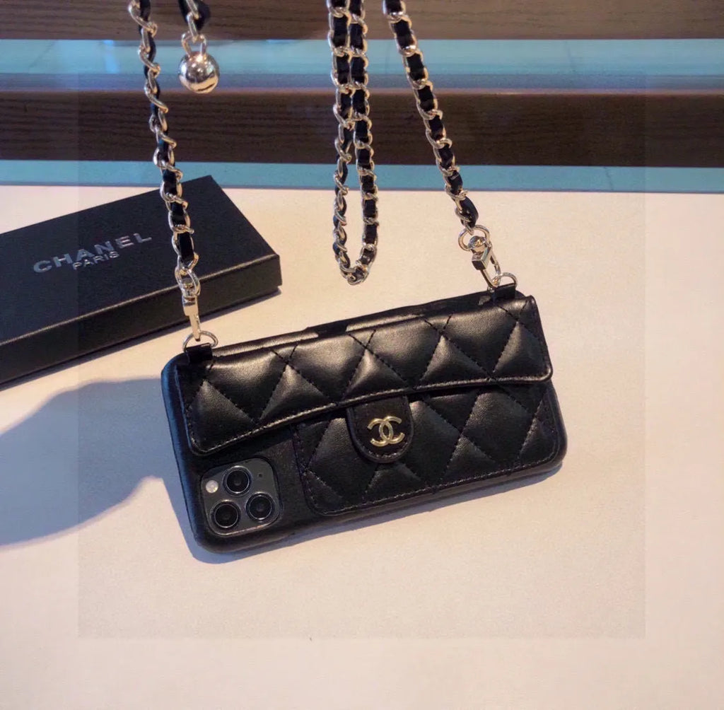 Chanel Black Quilted Leather iPhone Case