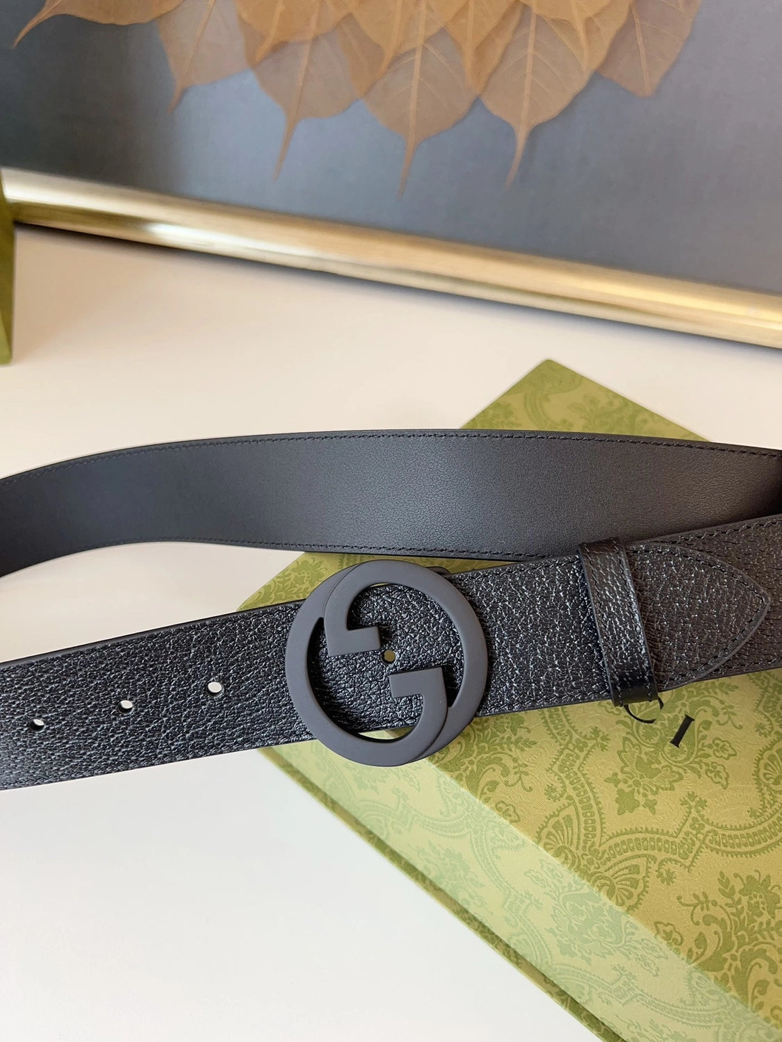 Premium Black Leather Belt with Iconic "G" Buckle