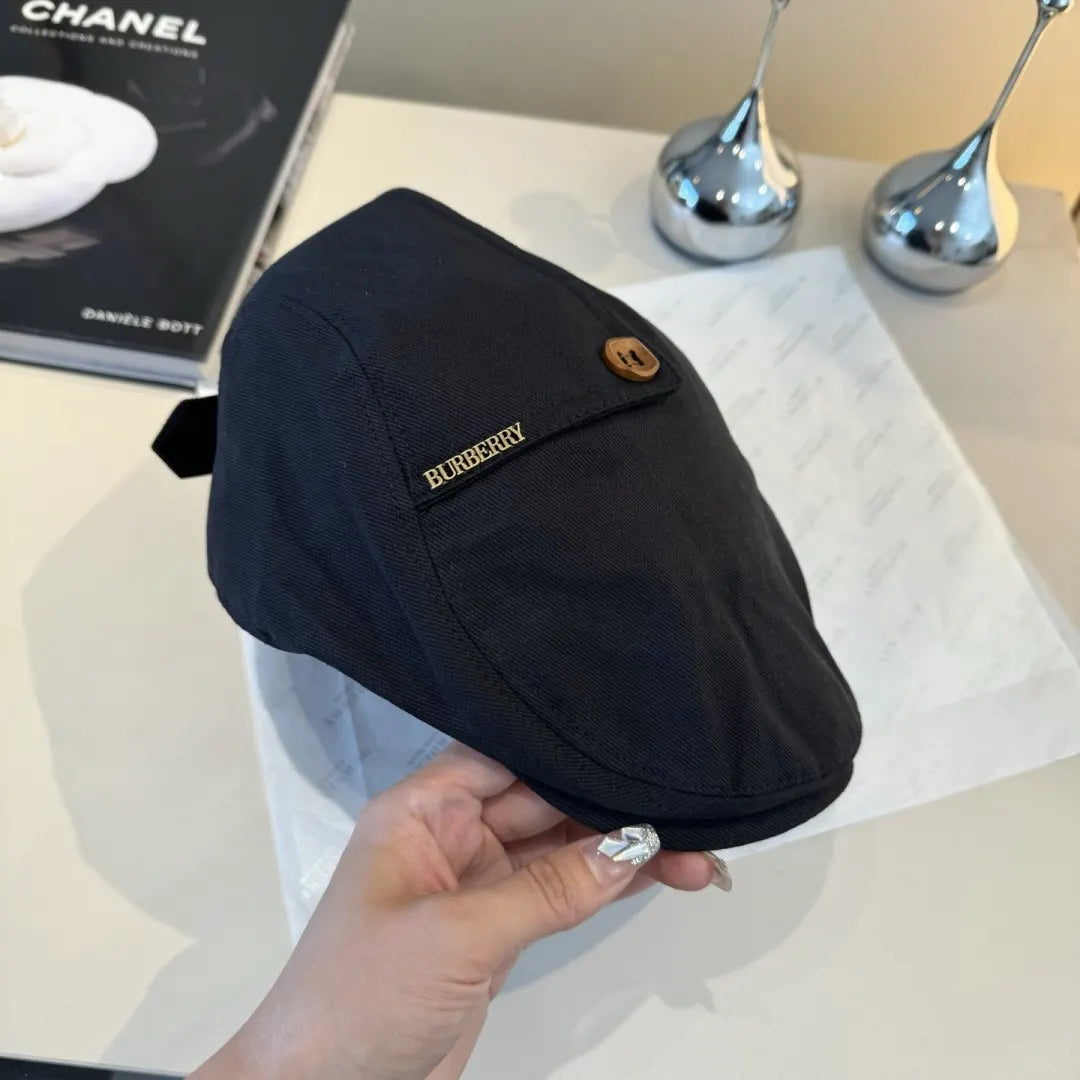 classic style Burberry Black Cotton Newsboy Cap