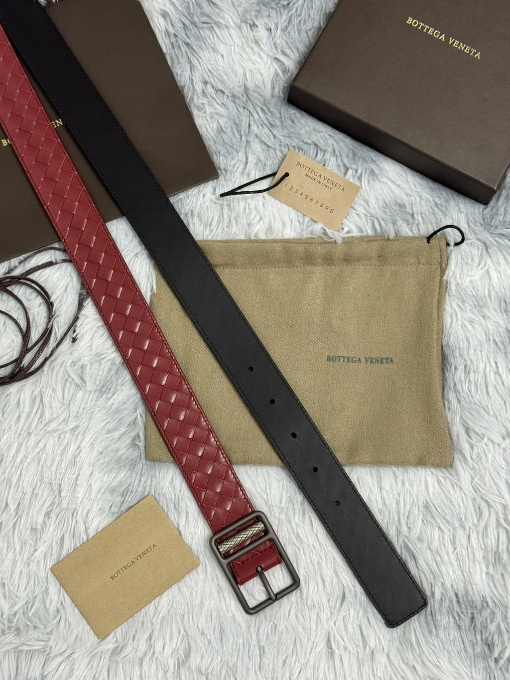 Premium burgundy woven leather belt - Hình 2