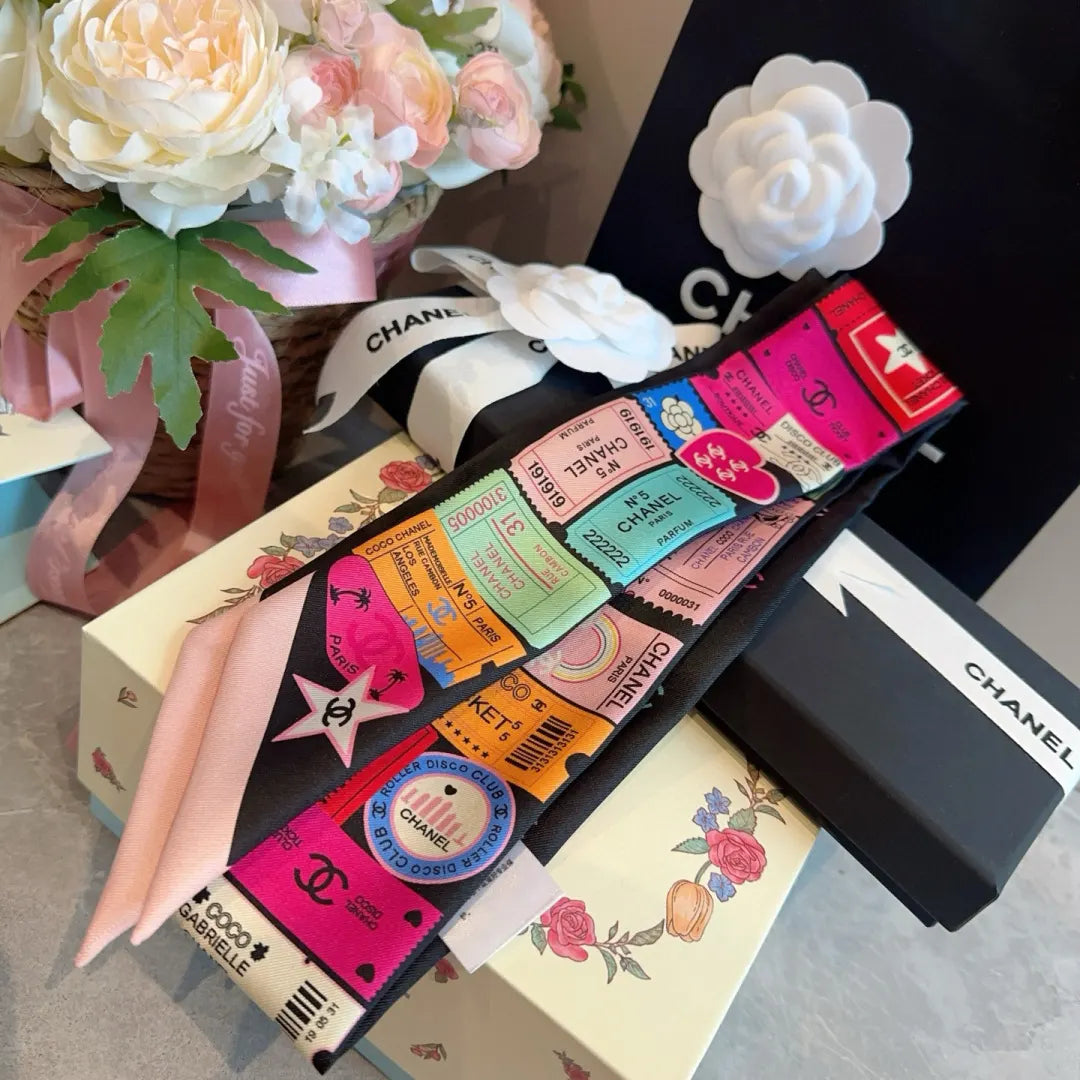 Chanel Multicolor Ticket Silk Twilly