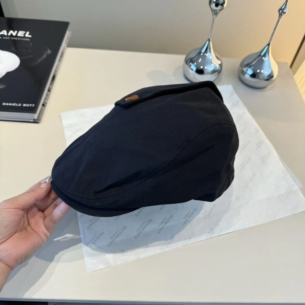 classic style Burberry Black Cotton Newsboy Cap - Hình 2