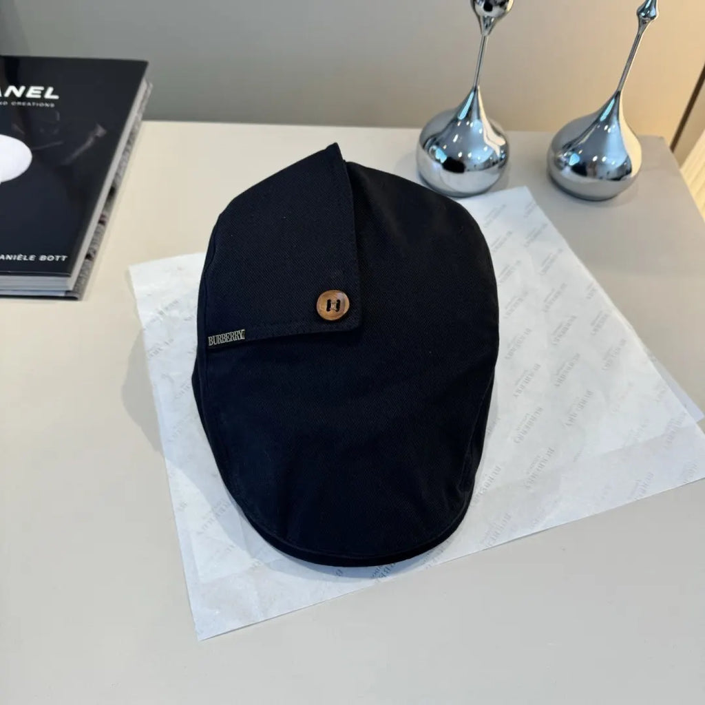 classic style Burberry Black Cotton Newsboy Cap - Hình 3