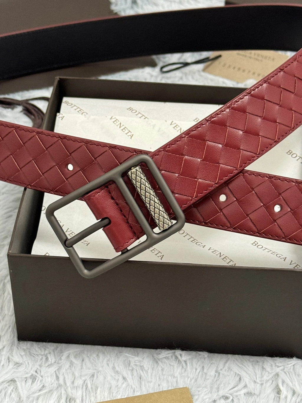 Premium burgundy woven leather belt - Hình 4