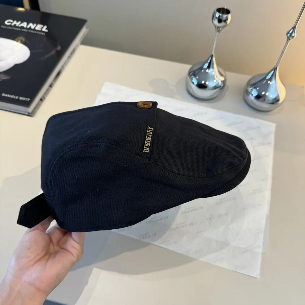 classic style Burberry Black Cotton Newsboy Cap - Hình 4