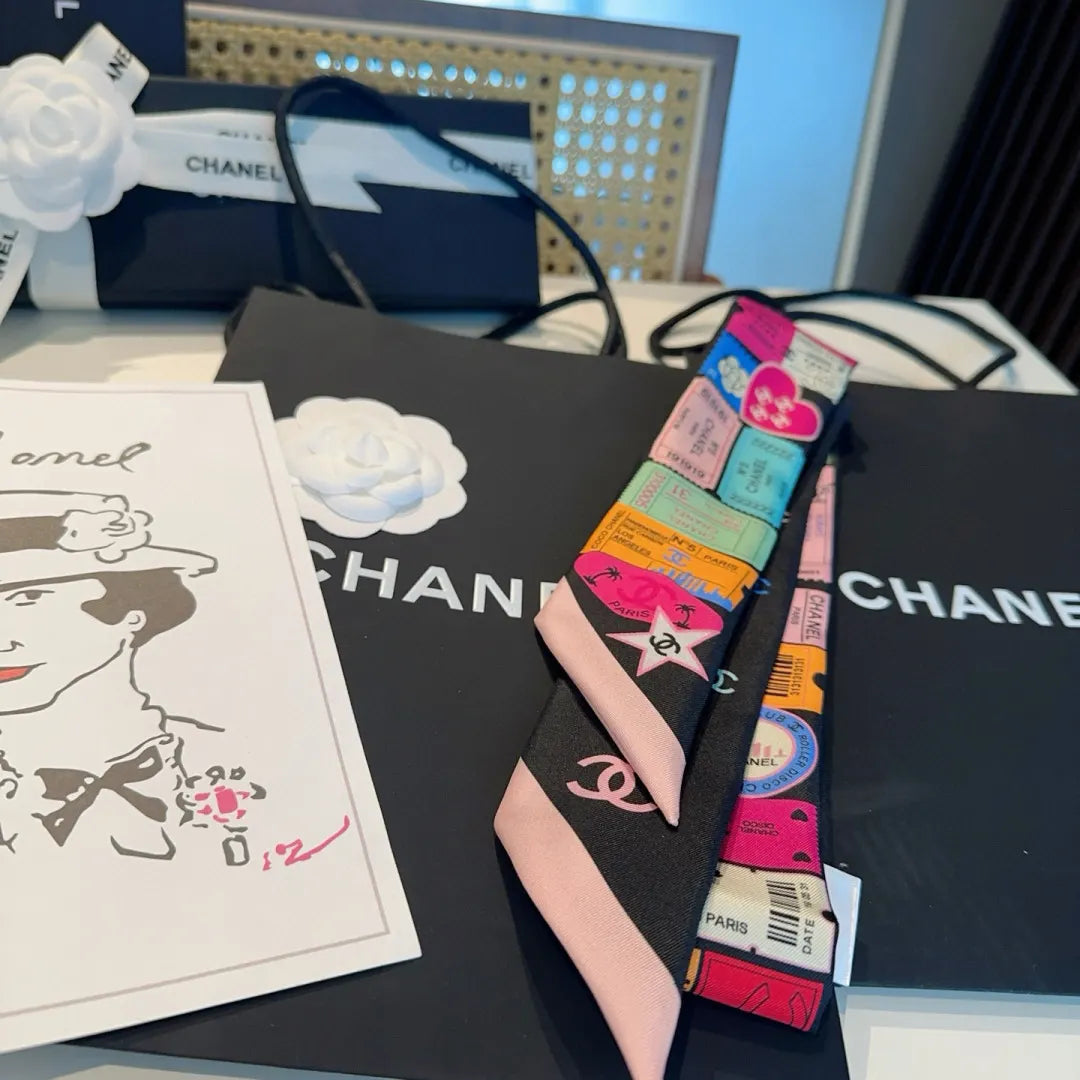 Chanel Multicolor Ticket Silk Twilly - Hình 2