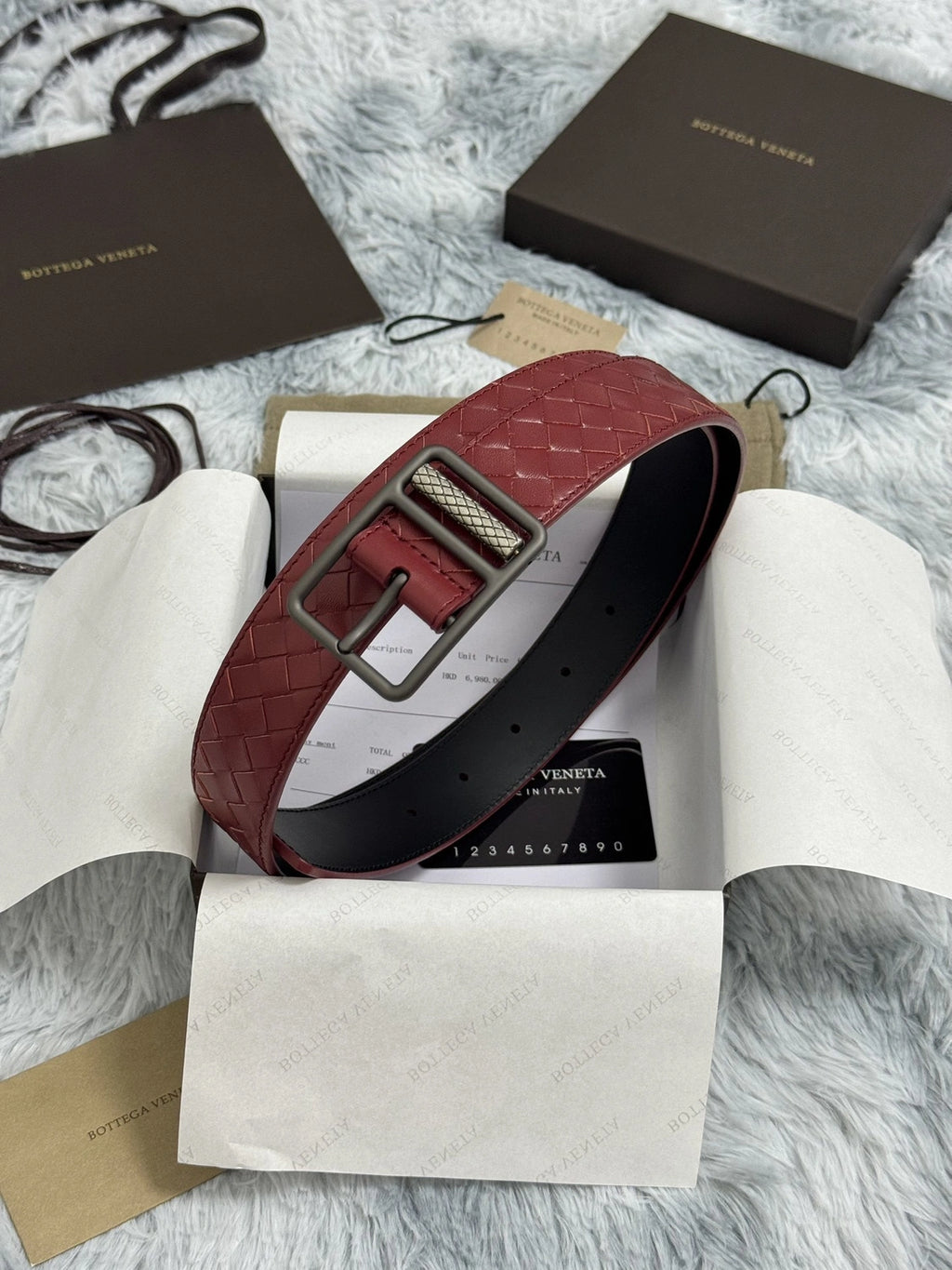 Premium burgundy woven leather belt - Hình 5