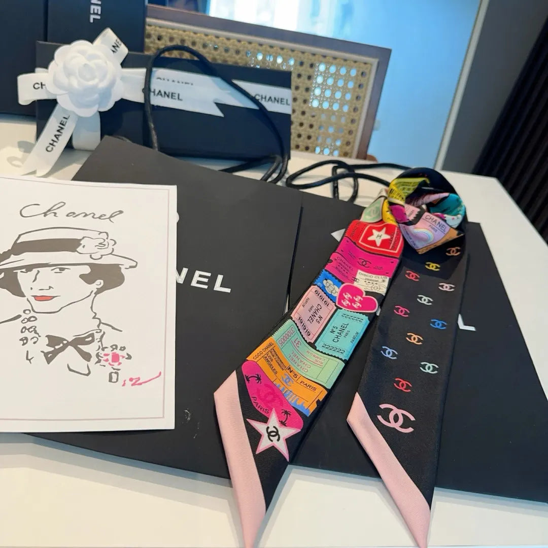 Chanel Multicolor Ticket Silk Twilly - Hình 3