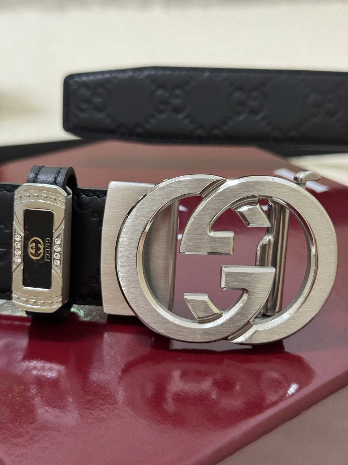 Gucci Inspired Premium Leather Belt with Interlocking Buckle - Hình 2