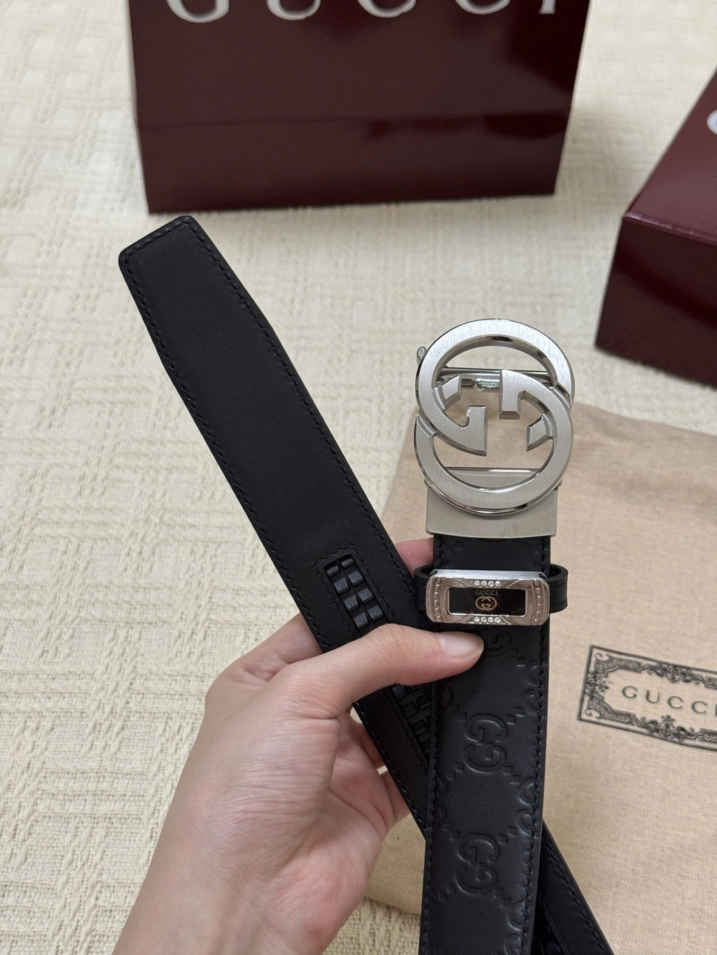 Thắt lưng da nam Gucci mặt khóa bạc - Hình 3