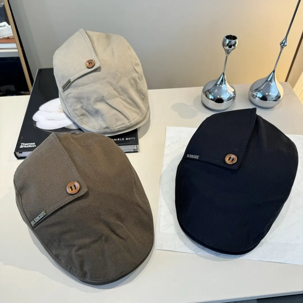 classic style Burberry Black Cotton Newsboy Cap - Hình 7
