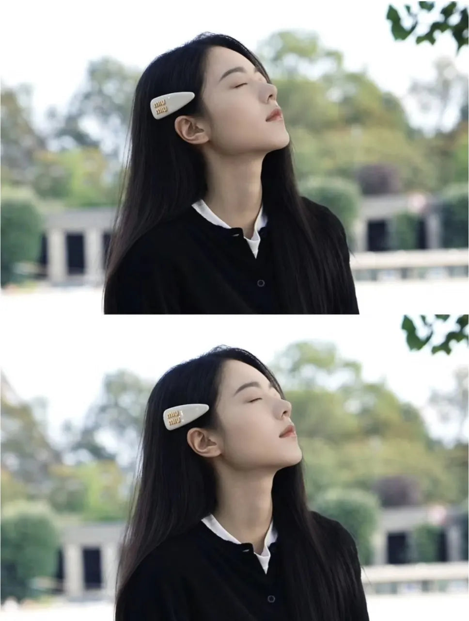 gold logo Miu Miu Black Resin Hair Clip - Hình 7