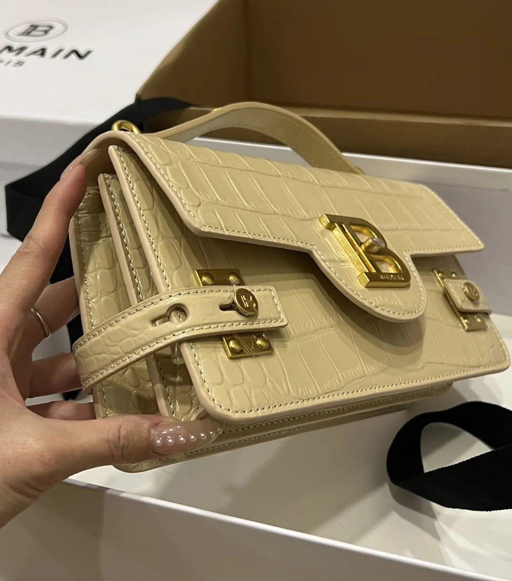 Balmain Cream Croc B-Buzz Bag - Hình 6