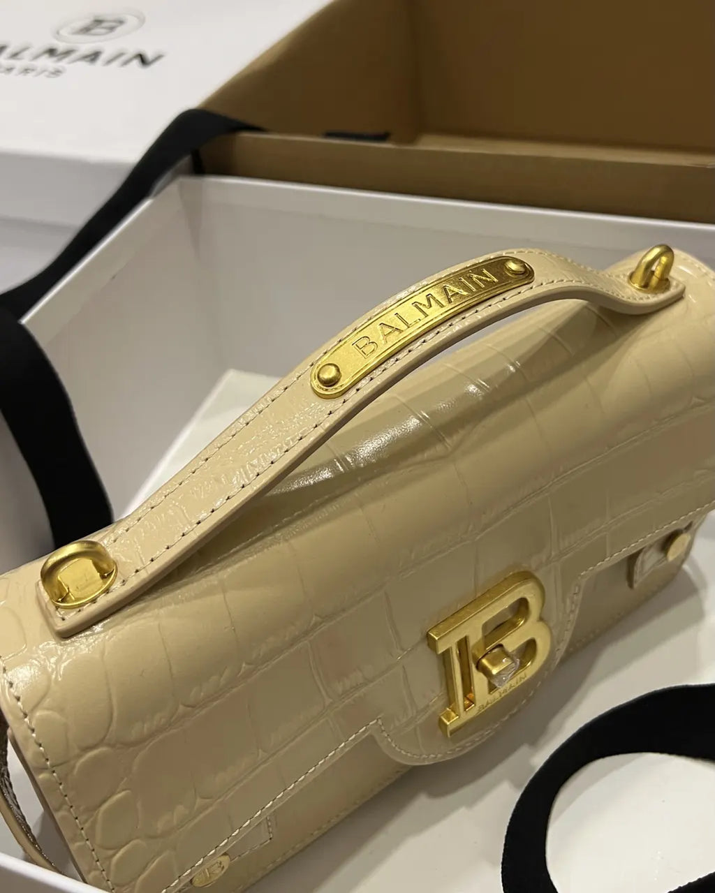 Balmain Cream Croc B-Buzz Bag