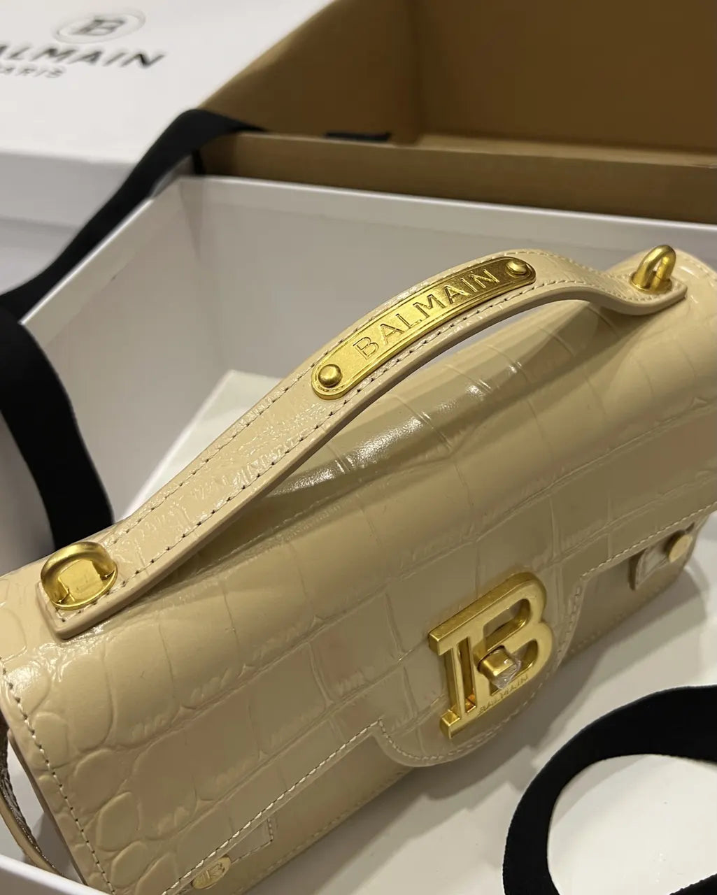 Balmain Cream Croc B-Buzz Bag