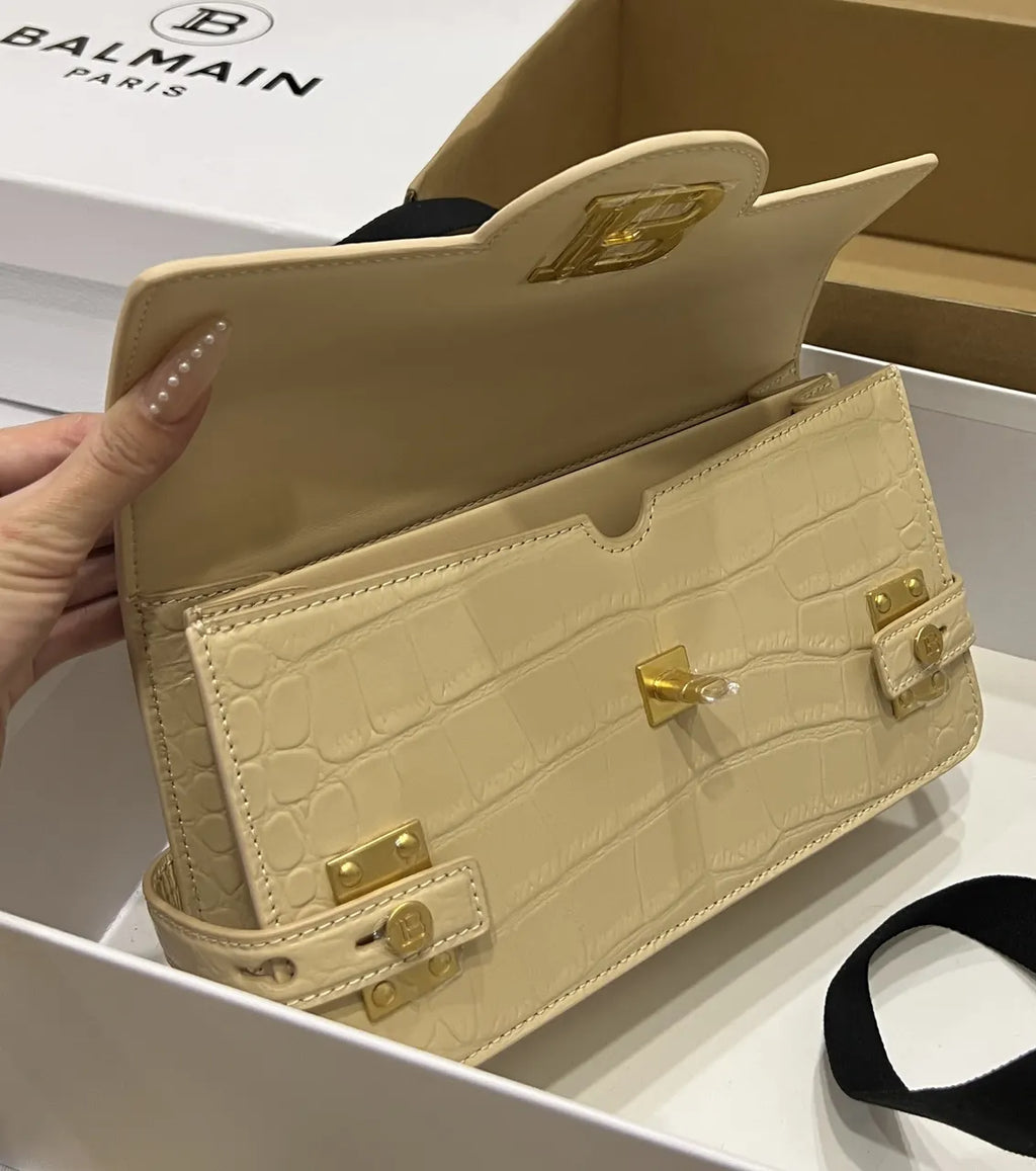 Balmain Cream Croc B-Buzz Bag - Hình 7