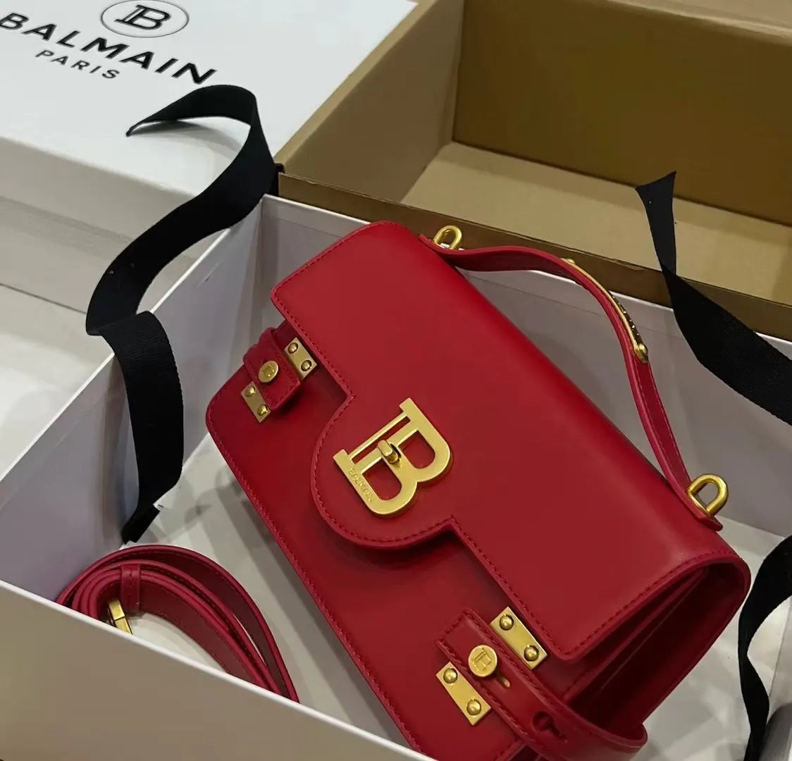Balmain Rouge Leather Box Bag - Hình 3