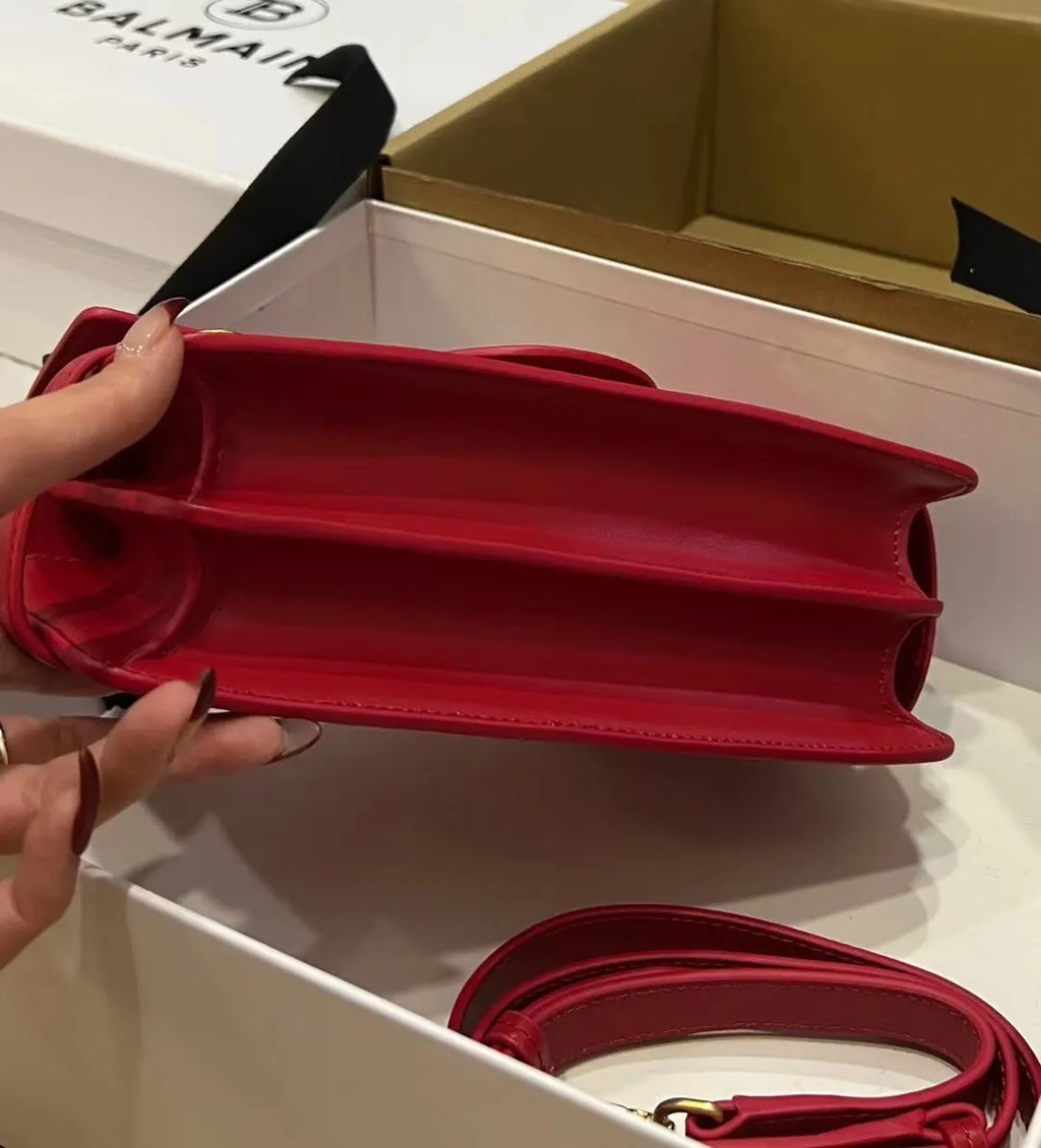 Balmain Rouge Leather Box Bag - Hình 8