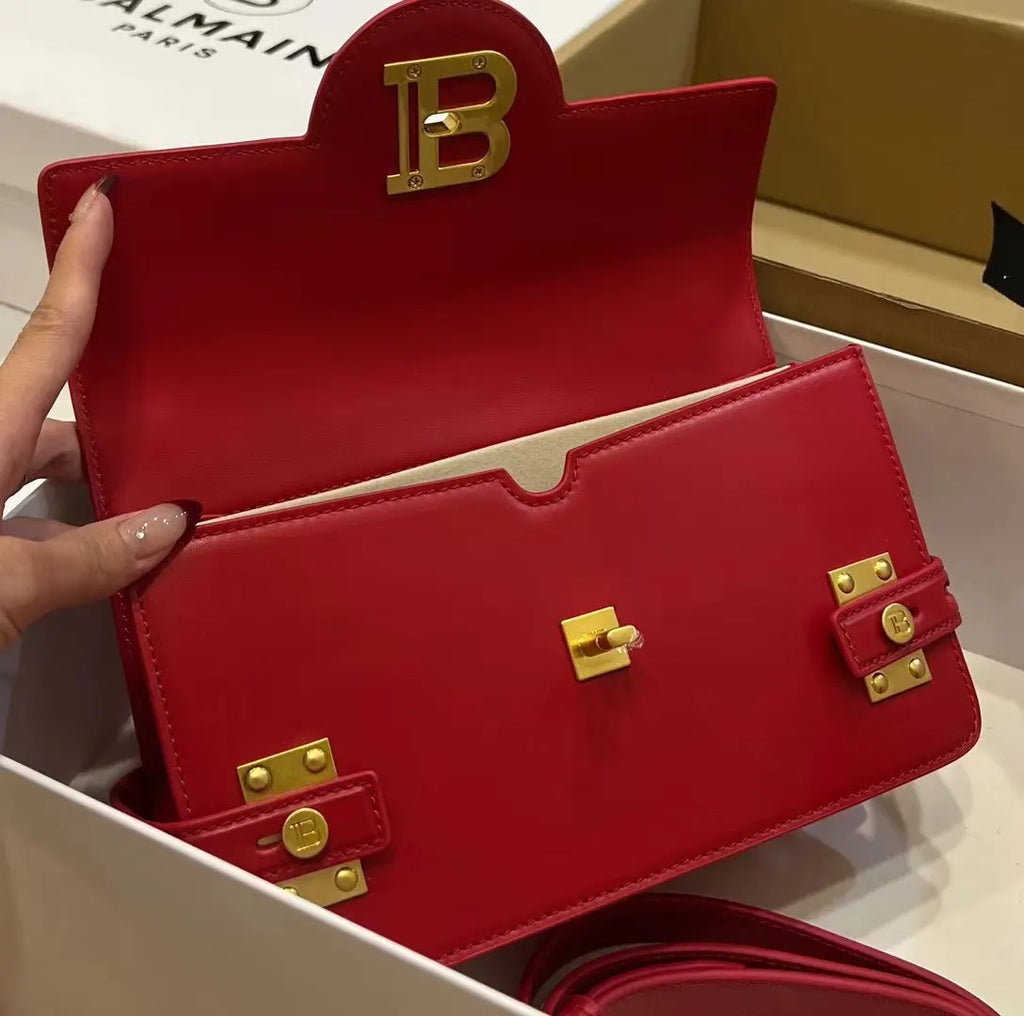 Balmain Rouge Leather Box Bag - Hình 4