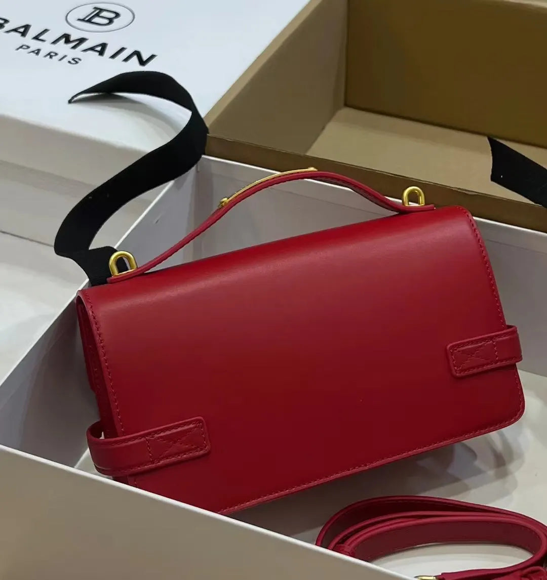 Balmain Rouge Leather Box Bag - Hình 5
