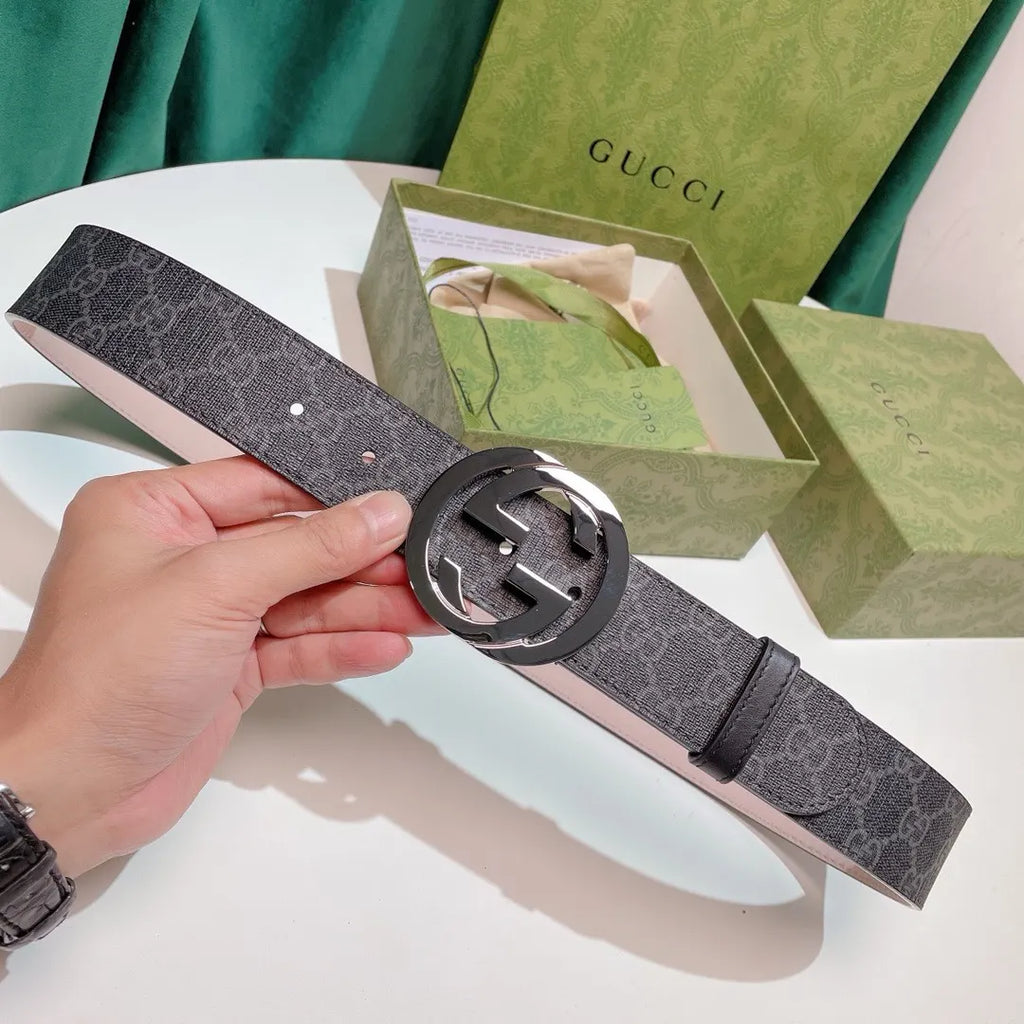 Gucci Gray Monogram Belt silver - Hình 8