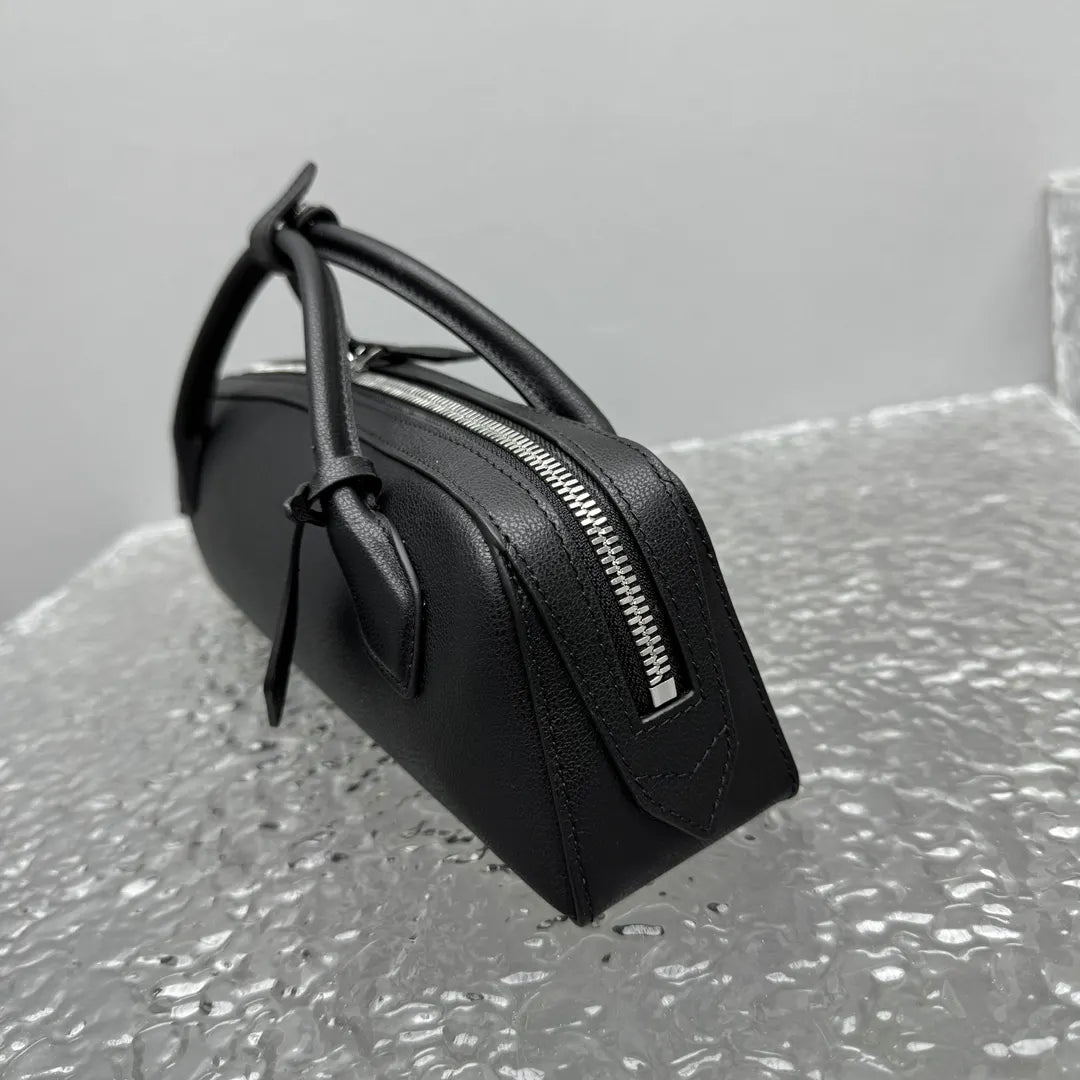 sleek Alaïa Black Leather Cylinder Bag - Hình 3