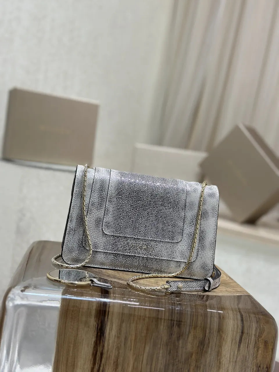Bulgari Silver Python Bag - Hình 4