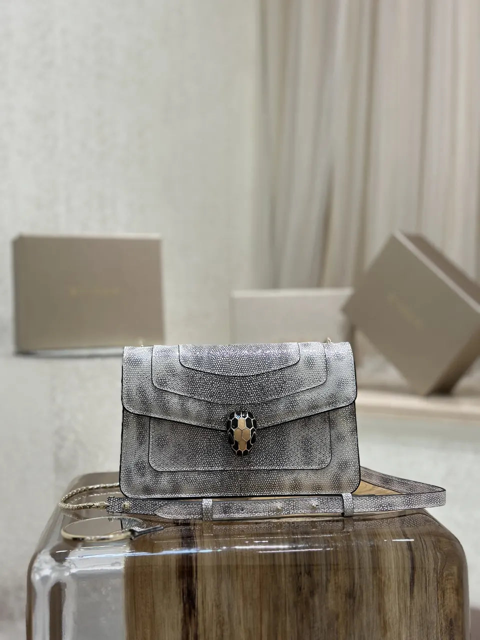 Bulgari Silver Python Bag
