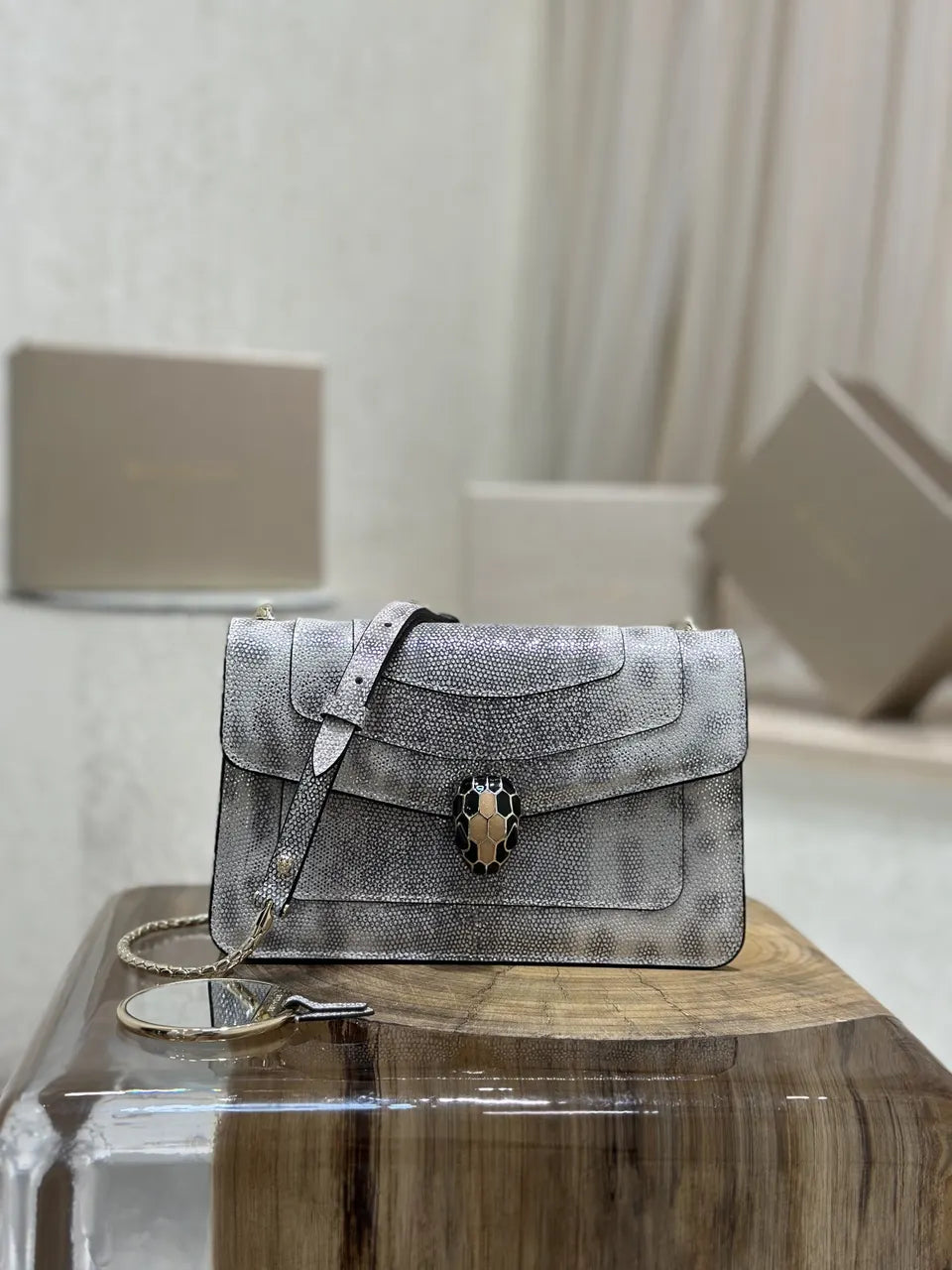 Bulgari Silver Python Bag - Hình 5