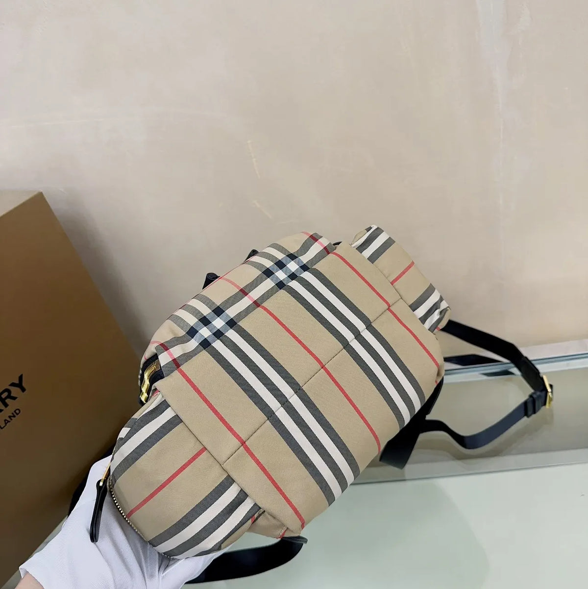 Burberry Check Drawstring Backpack - Hình 7
