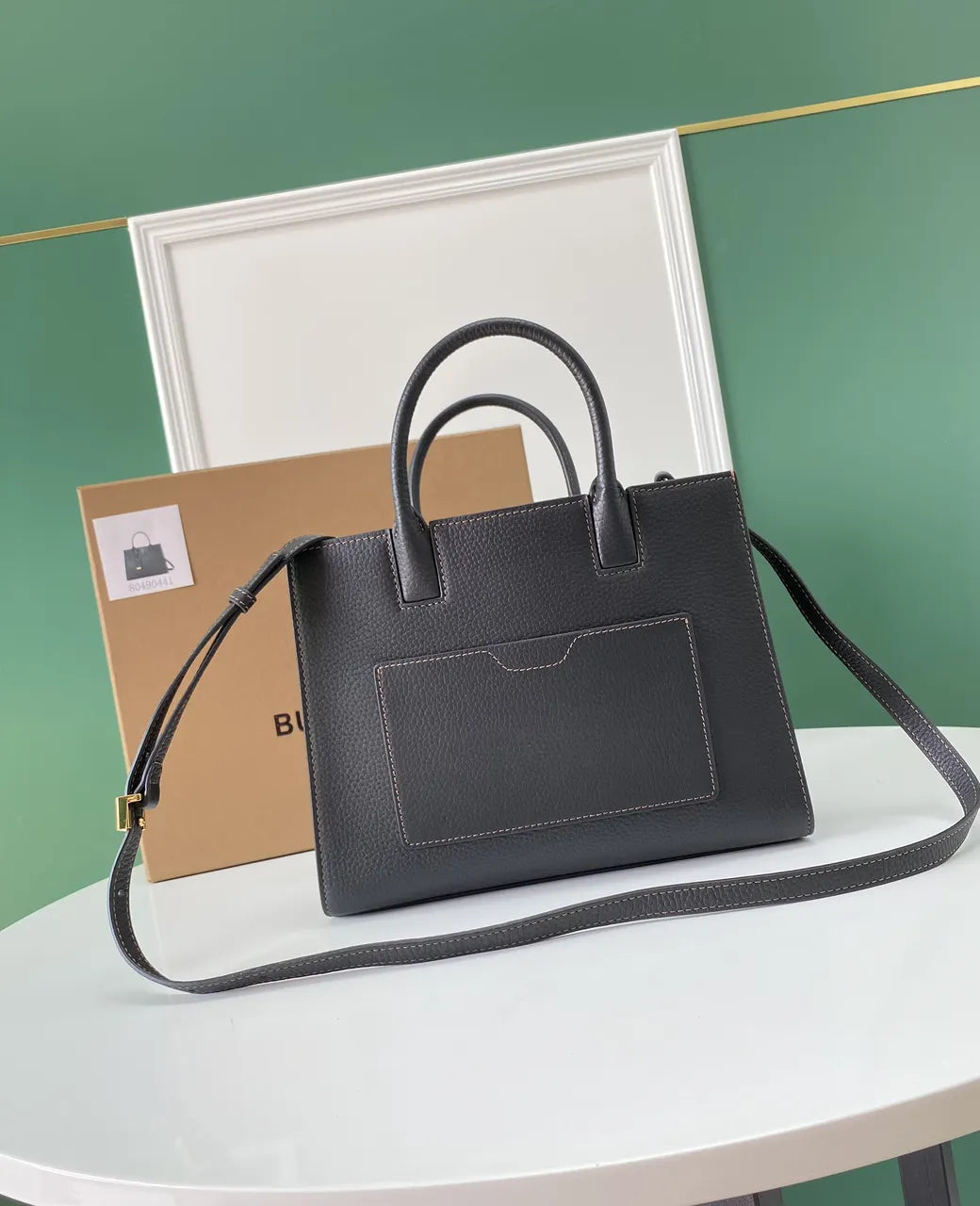 Burberry Black Grainy Leather TB Bag - Hình 2