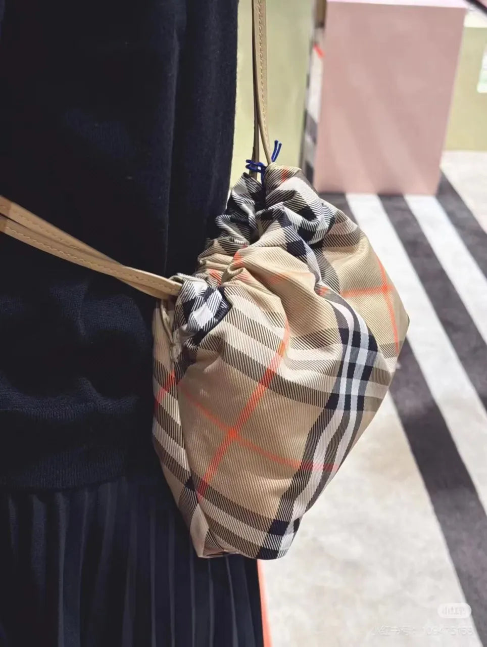 Burberry Check Drawstring Pouch - Hình 7