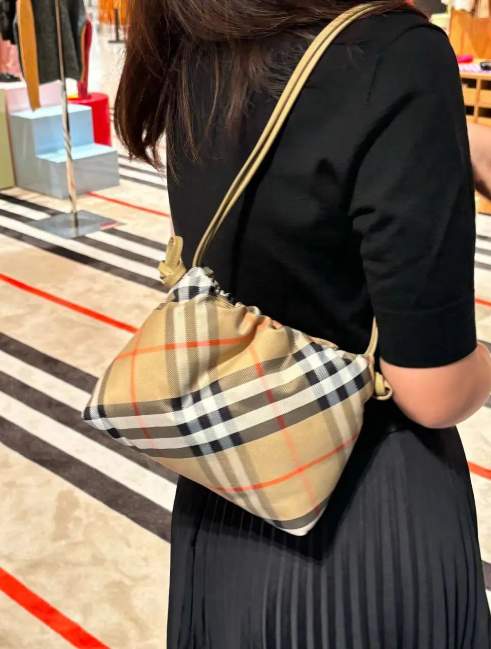 Burberry Check Drawstring Pouch - Hình 8