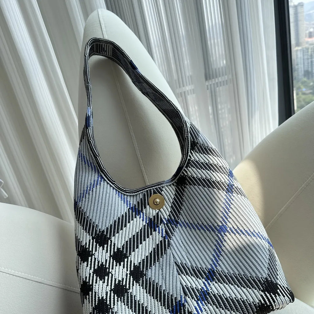 Burberry Blue Checkered Knit Bag - Hình 2