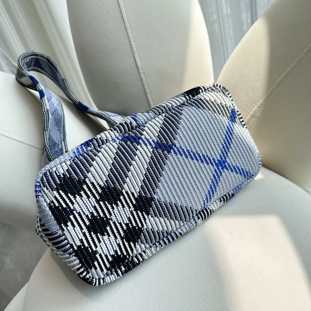 Burberry Blue Checkered Knit Bag - Hình 9
