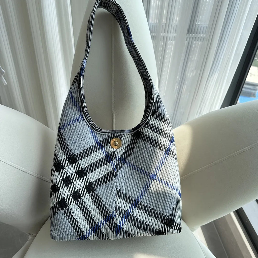 Burberry Blue Checkered Knit Bag