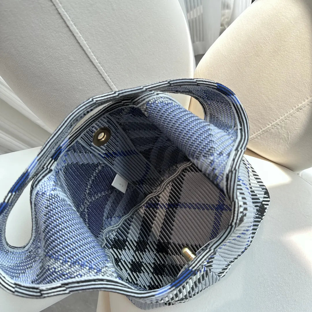 Burberry Blue Checkered Knit Bag - Hình 8