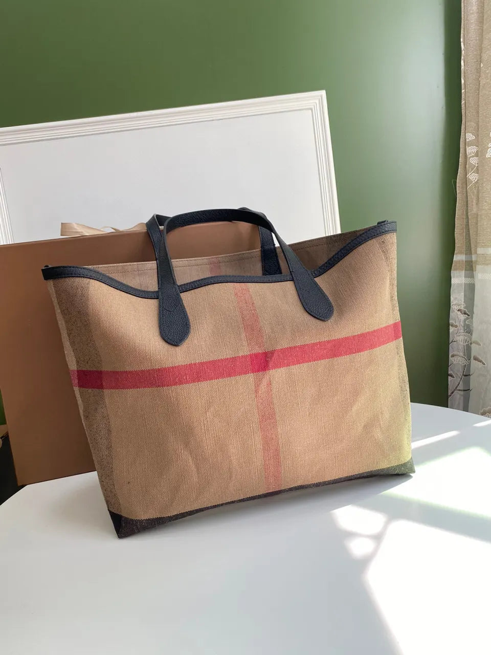 Burberry Beige Canvas London Tote - Hình 6