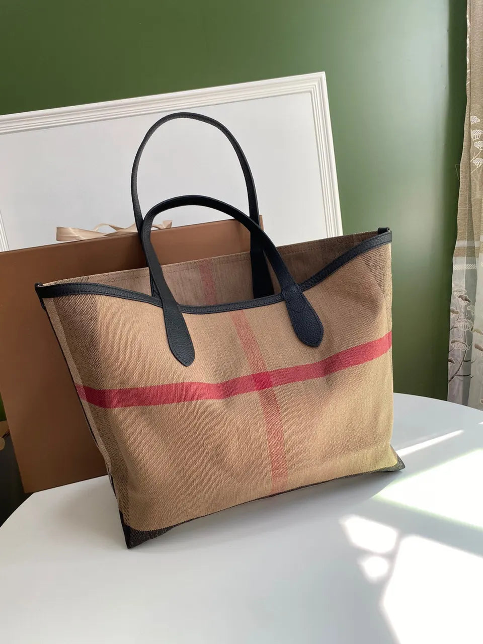 Burberry Beige Canvas London Tote - Hình 7