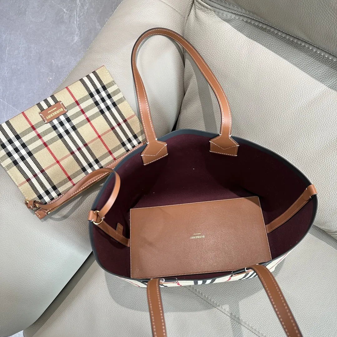 pouch Burberry Check Tote Bag - Hình 9