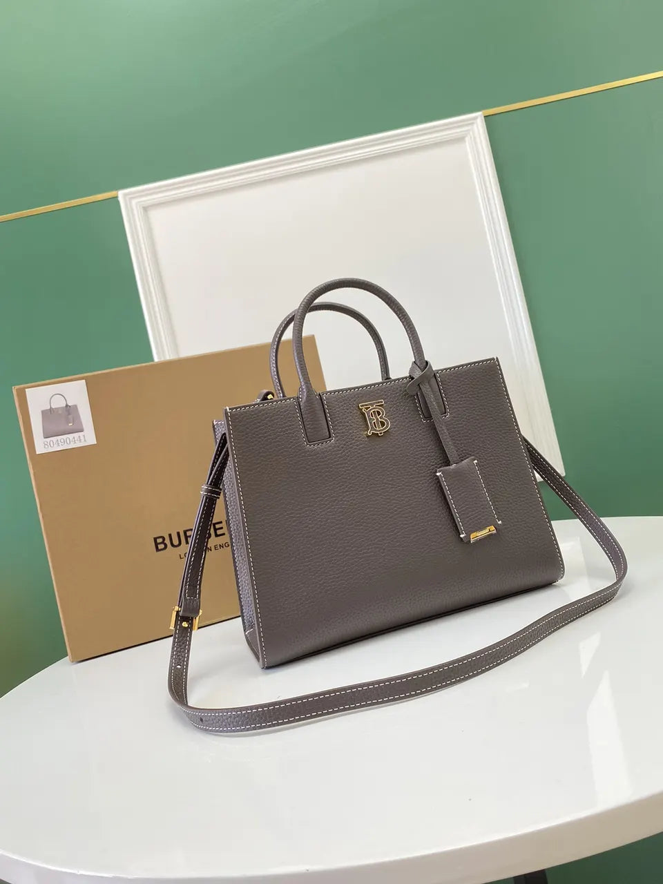 Burberry Taupe Grainy Leather Tote