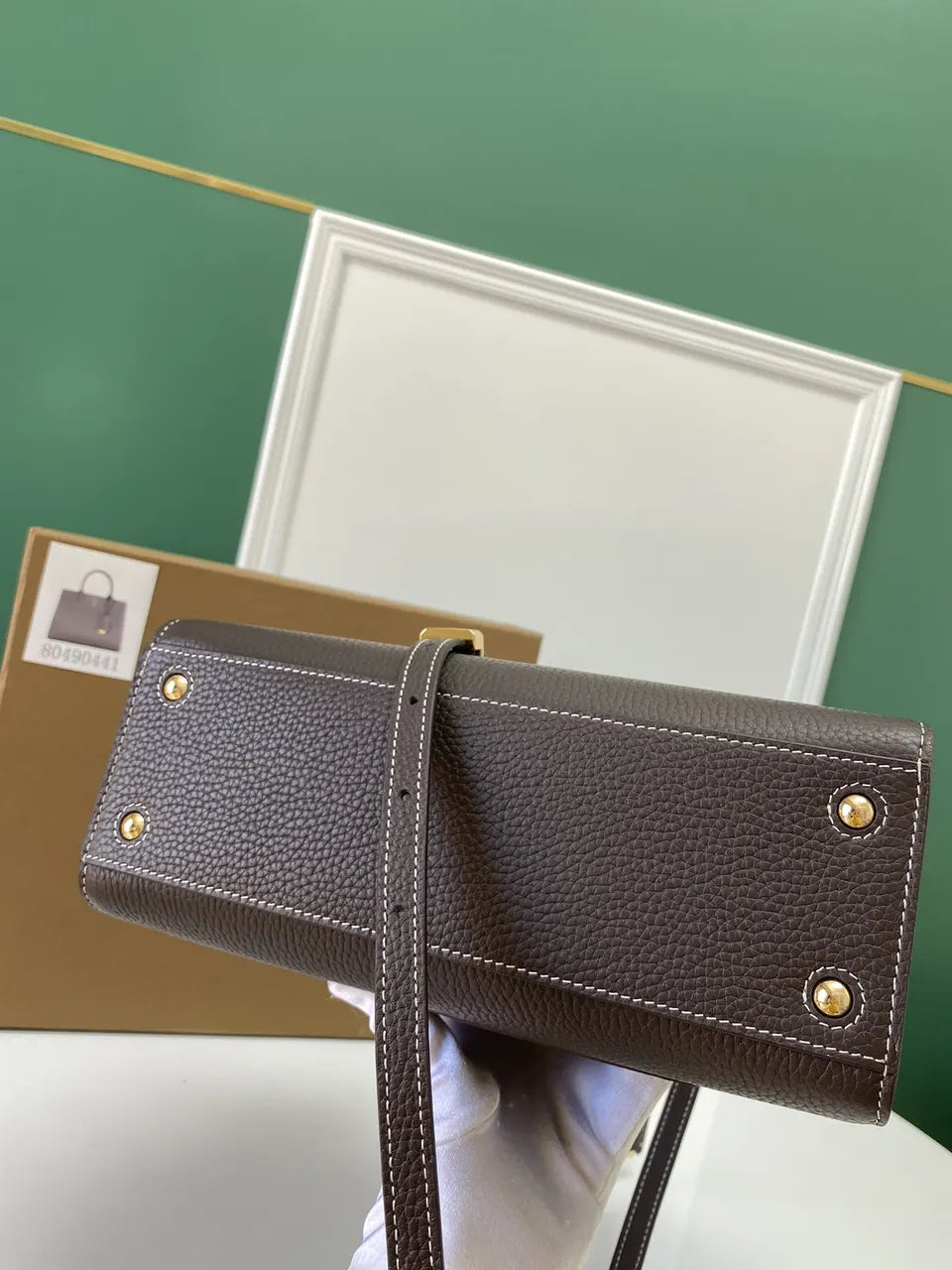 Burberry Taupe Grainy Leather Tote - Hình 6
