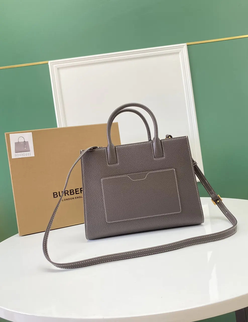Burberry Taupe Grainy Leather Tote - Hình 2