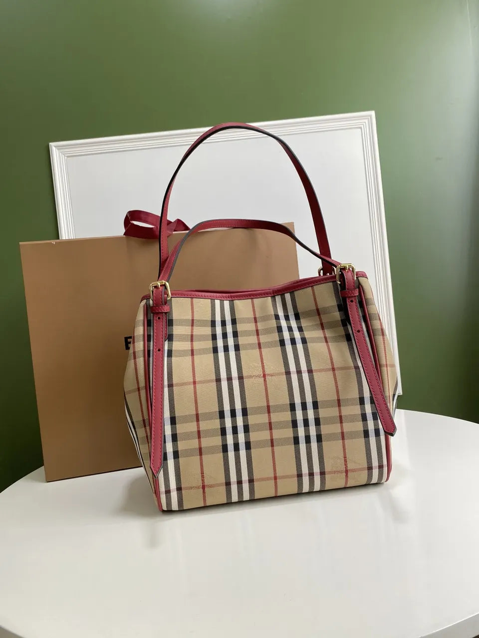 Burberry Check Tote Red Trim